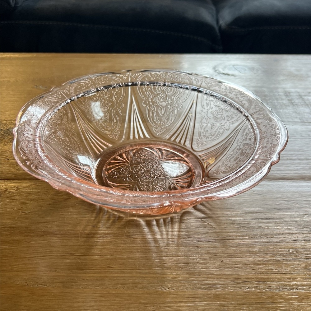 Hazel‎ Atlas Royal Lace Pink Depression Glass 10" Large Fruit Bowl Vintage